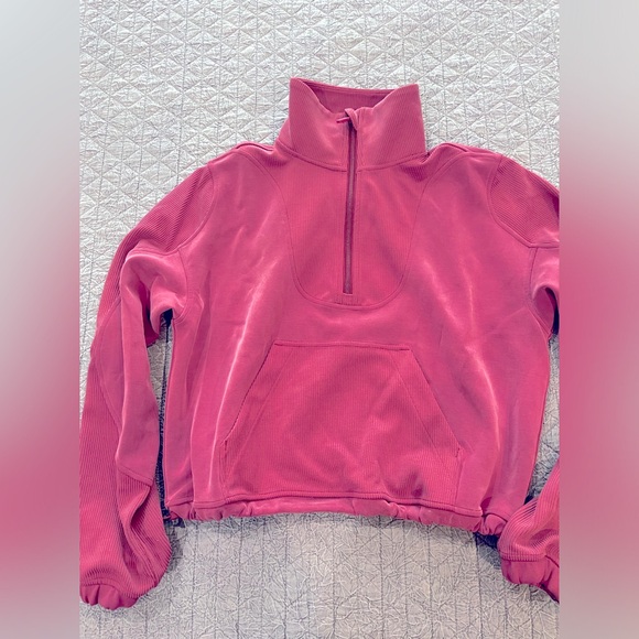 Lululemon *sold out* brushed soft stream half zip in raspberry color, size 6. - Picture 3 of 6